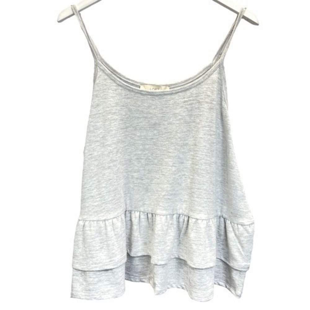 LOFT Cami Tank Top Tiered Ruffle Hem XXL Grey Heathered Spaghetti Strap New - Picture 3 of 6